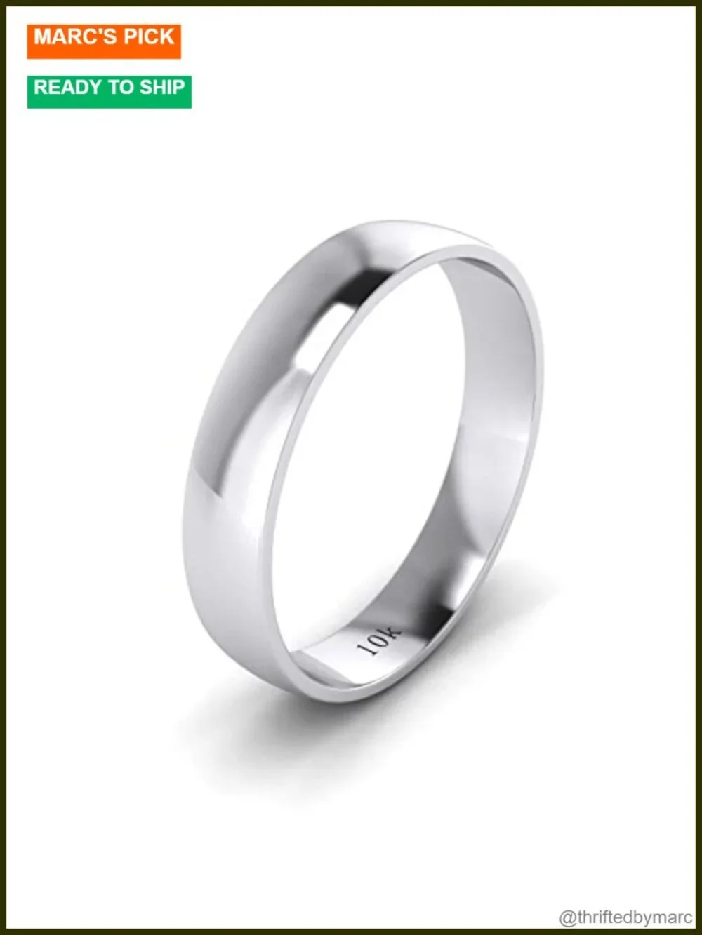 10K White Gold 4mm Comfort Fit Wedding Band Ring